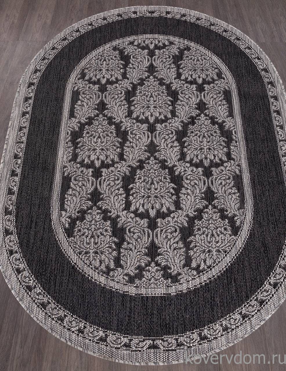 Ковер циновка VEGAS S001 BLACK-GRAY Овал